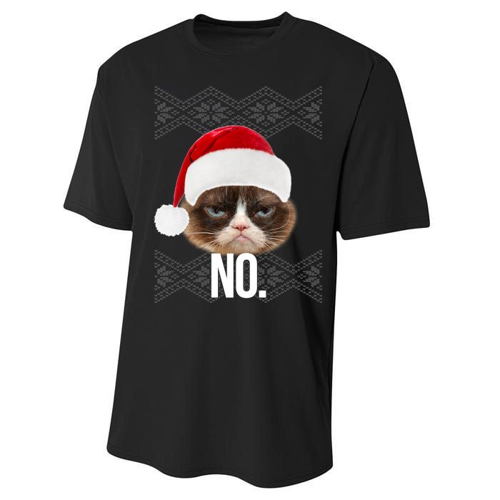 Funny Cat NO Meme Ugly Christmas Sweater Performance Sprint T-Shirt