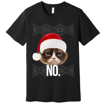 Funny Cat NO Meme Ugly Christmas Sweater Premium T-Shirt