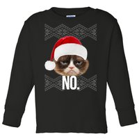 Funny Cat NO Meme Ugly Christmas Sweater Toddler Long Sleeve Shirt