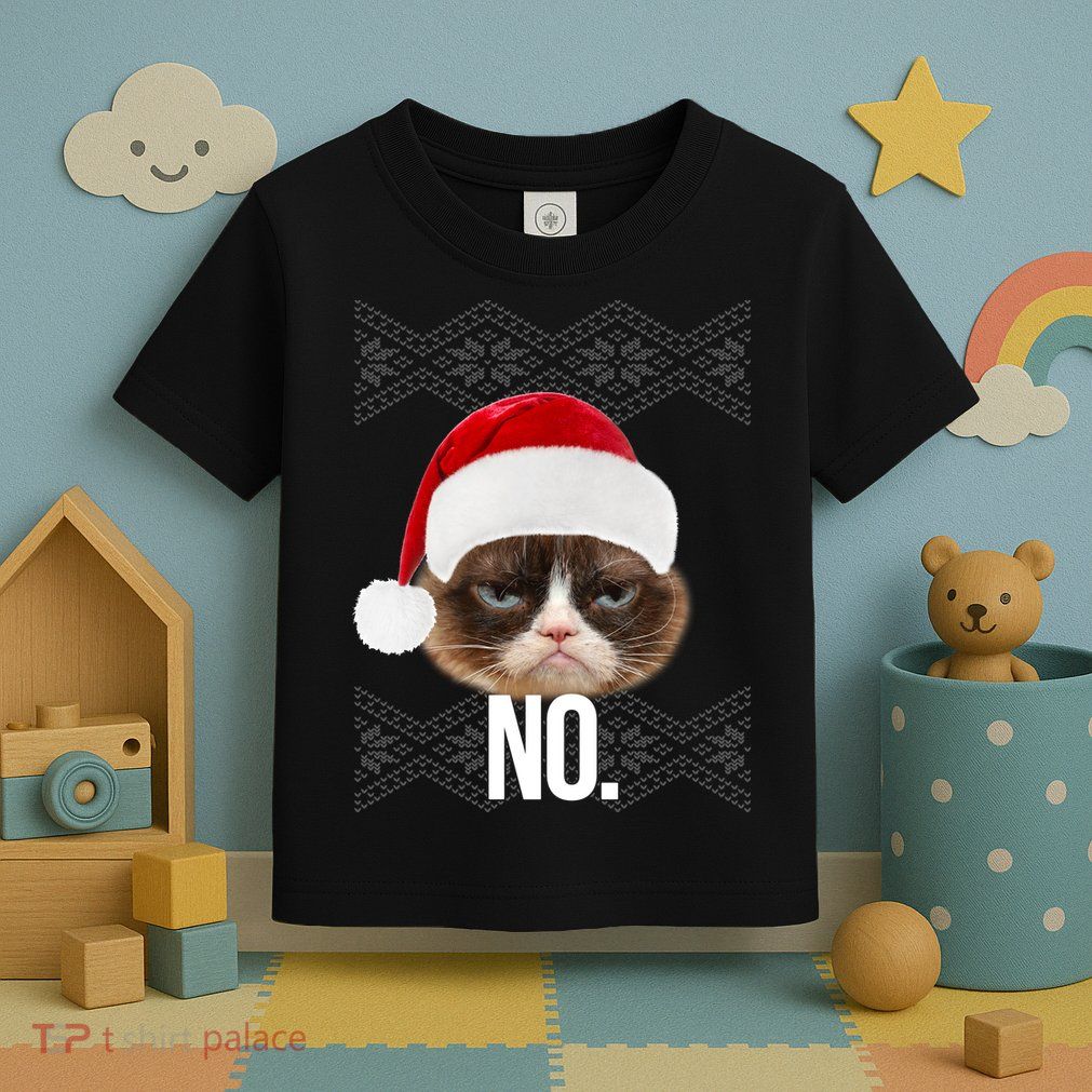 Funny Cat NO Meme Ugly Christmas Sweater Toddler T-Shirt