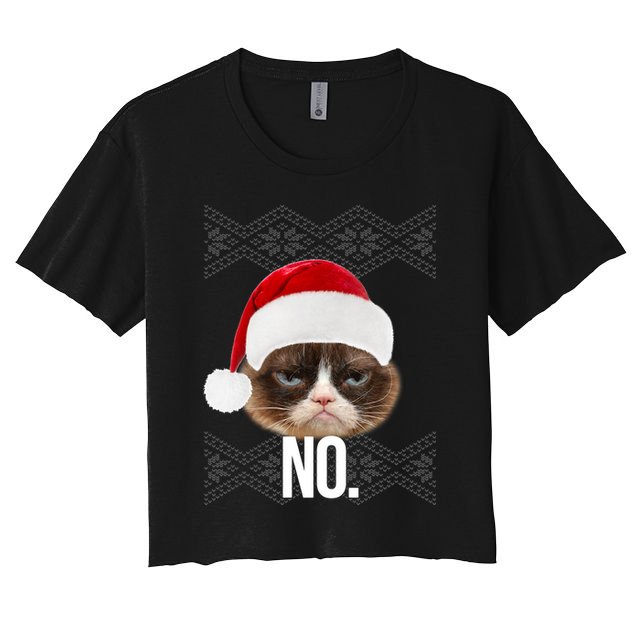 Funny Cat NO Meme Ugly Christmas Sweater Crop Top