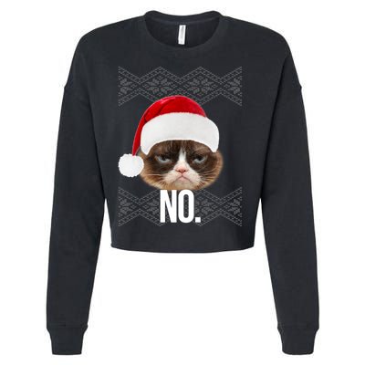 Funny Cat NO Meme Ugly Christmas Sweater Cropped Pullover Crew