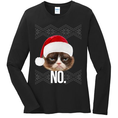 Funny Cat NO Meme Ugly Christmas Sweater Ladies Long Sleeve Shirt