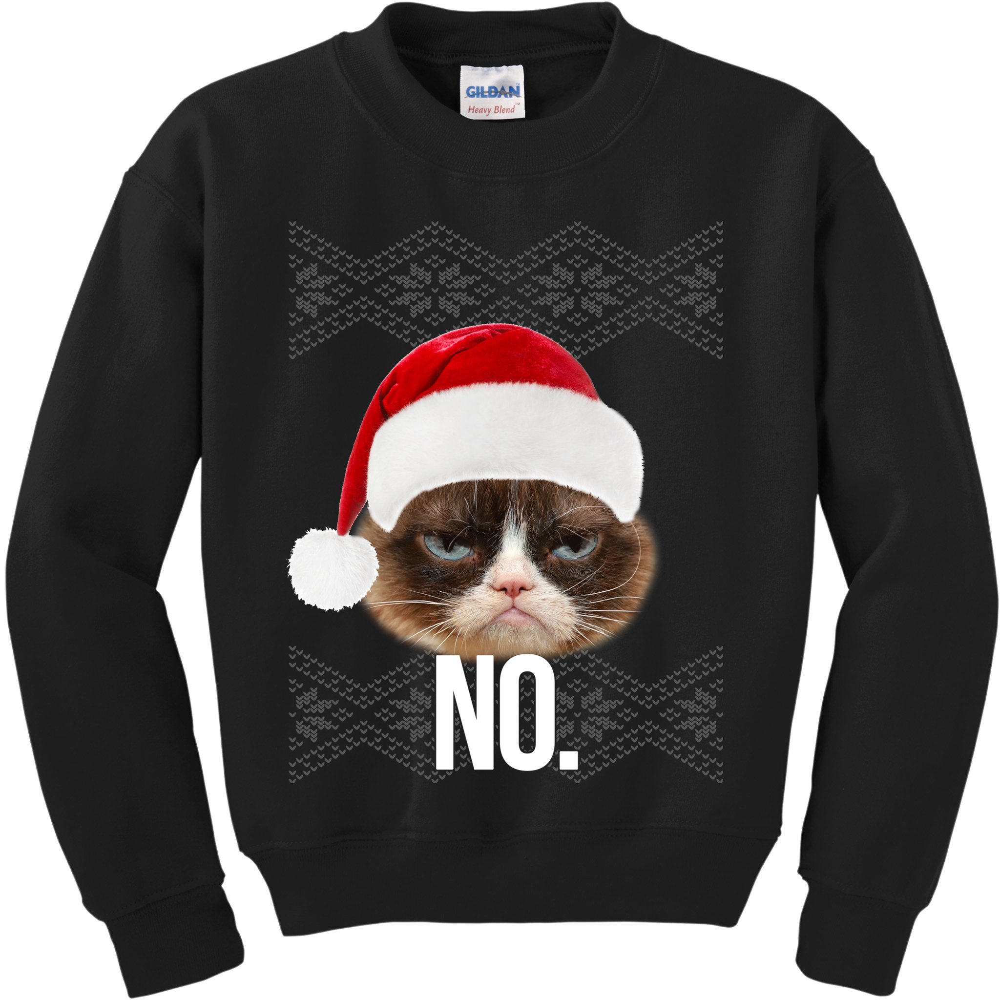 Funny Cat NO Meme Ugly Christmas Sweater Kids Sweatshirt