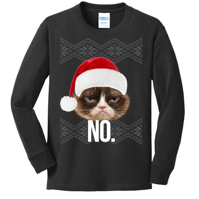 Funny Cat NO Meme Ugly Christmas Sweater Kids Long Sleeve Shirt