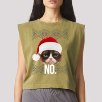 Funny Cat NO Meme Ugly Christmas Sweater Garment-Dyed Women's Muscle Tee