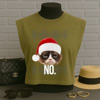 Funny Cat NO Meme Ugly Christmas Sweater Garment-Dyed Women's Muscle Tee
