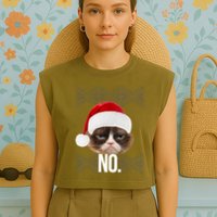 Funny Cat NO Meme Ugly Christmas Sweater Garment-Dyed Women's Muscle Tee