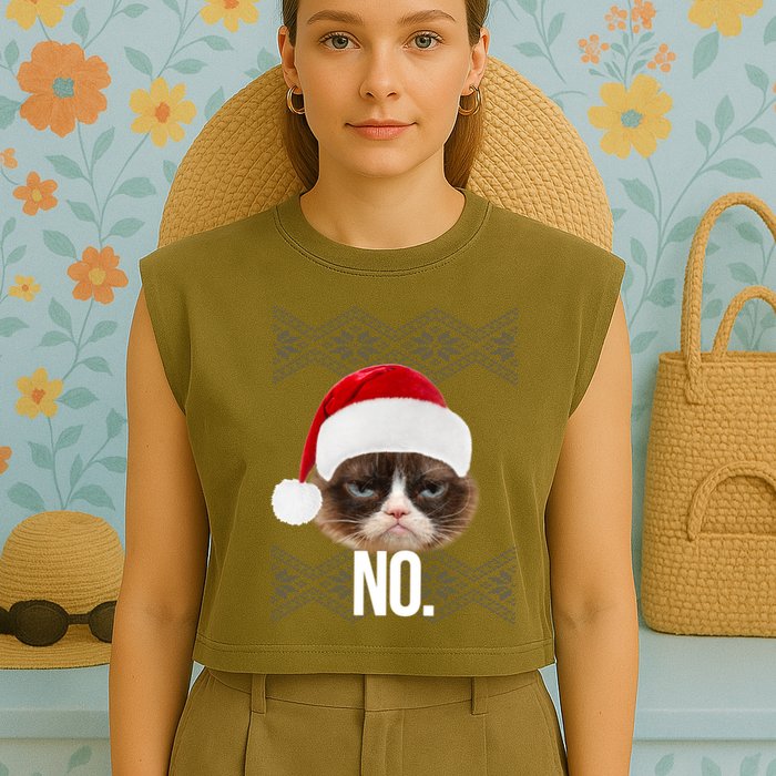 Funny Cat NO Meme Ugly Christmas Sweater Garment-Dyed Women's Muscle Tee