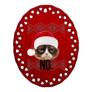 Funny Cat NO Meme Ugly Christmas Sweater Ceramic Oval Ornament