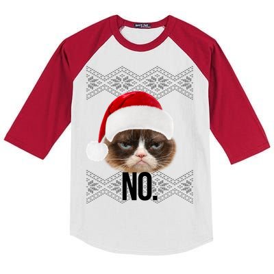 Funny Cat NO Meme Ugly Christmas Sweater Kids Colorblock Raglan Jersey