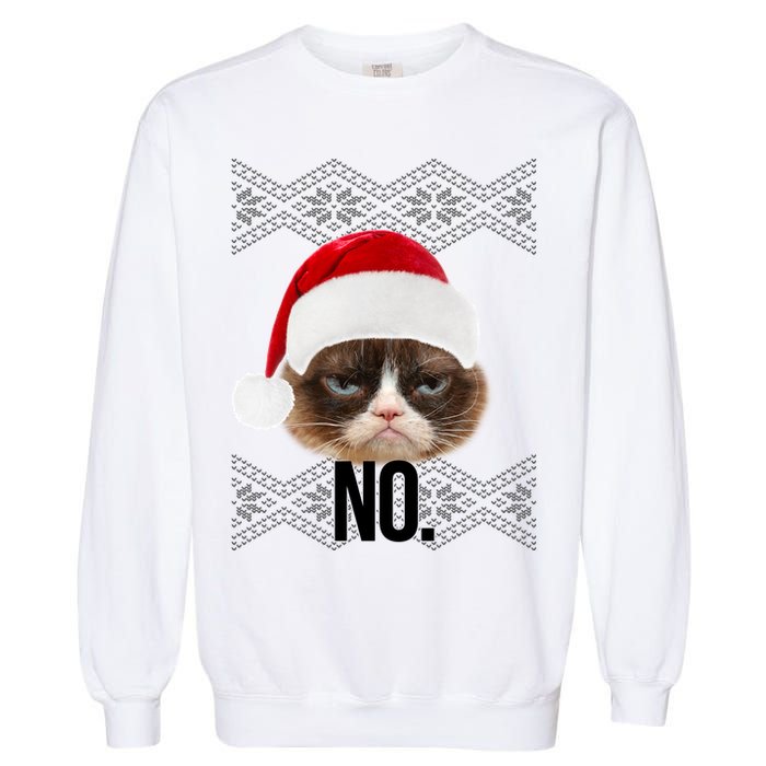 Funny Cat NO Meme Ugly Christmas Sweater Garment-Dyed Sweatshirt