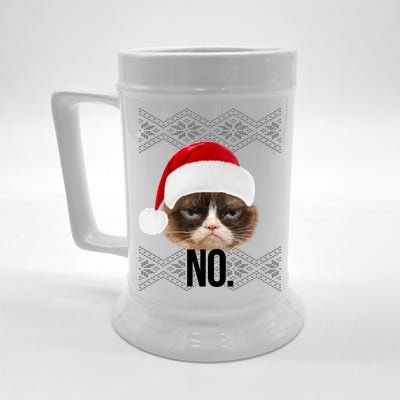 Funny Cat NO Meme Ugly Christmas Sweater Beer Stein