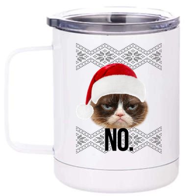 Funny Cat NO Meme Ugly Christmas Sweater 12 oz Stainless Steel Tumbler Cup