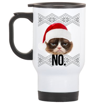 Funny Cat NO Meme Ugly Christmas Sweater Stainless Steel Travel Mug