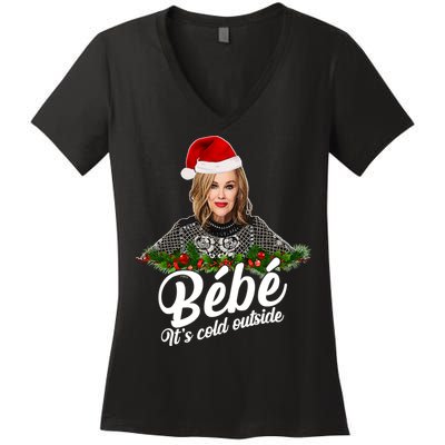 Funny Christmas Bebe It's Cold Outside  Women's V-Neck T-Shirt