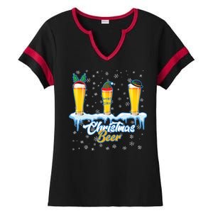 Funny Christmas Beer Ladies Halftime Notch Neck Tee