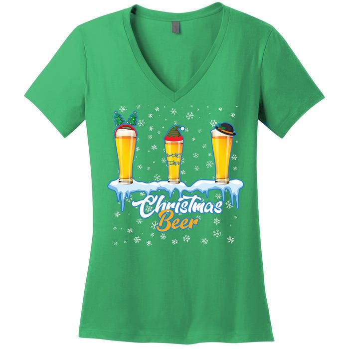 Funny Christmas Beer Women's V-Neck T-Shirt