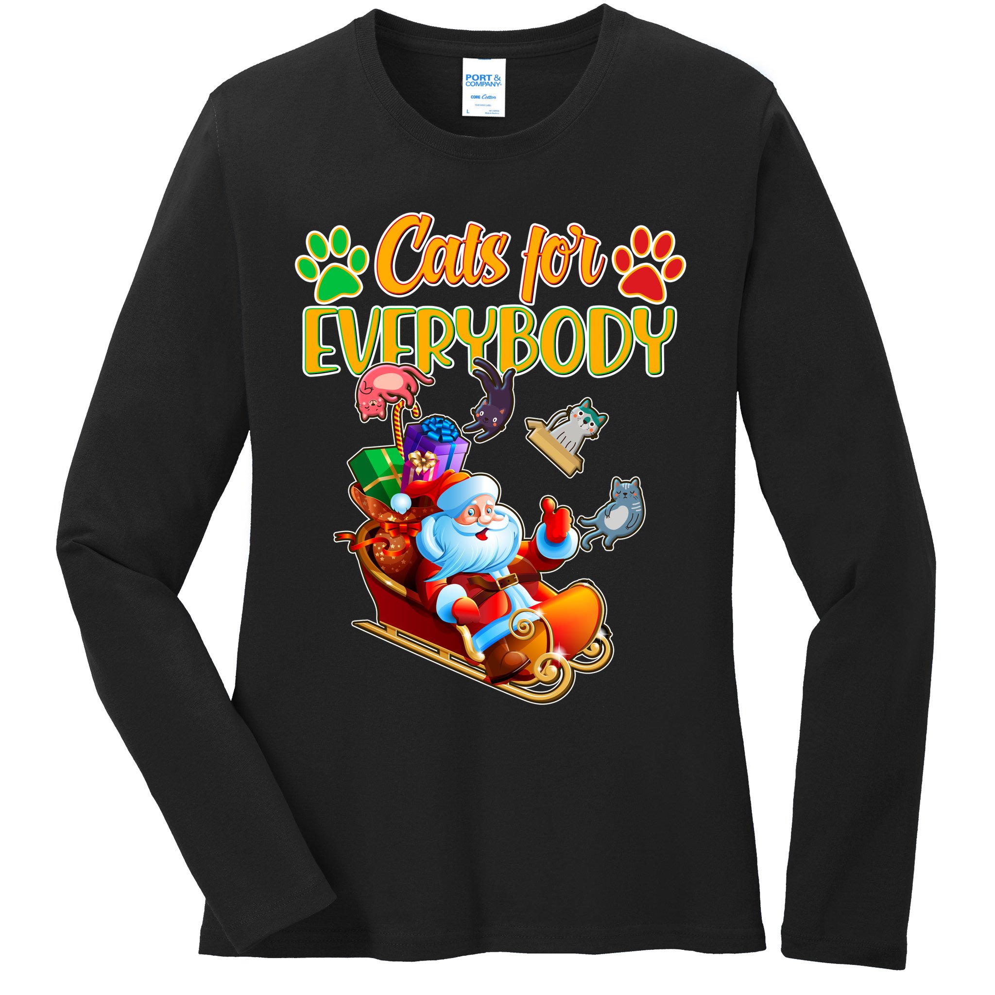 Funny Christmas Cats For Everyone Santa Claus Ladies Long Sleeve Shirt