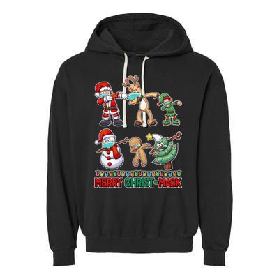 Funny Christmas Dabbing Merry Christ-Mask Garment-Dyed Fleece Hoodie