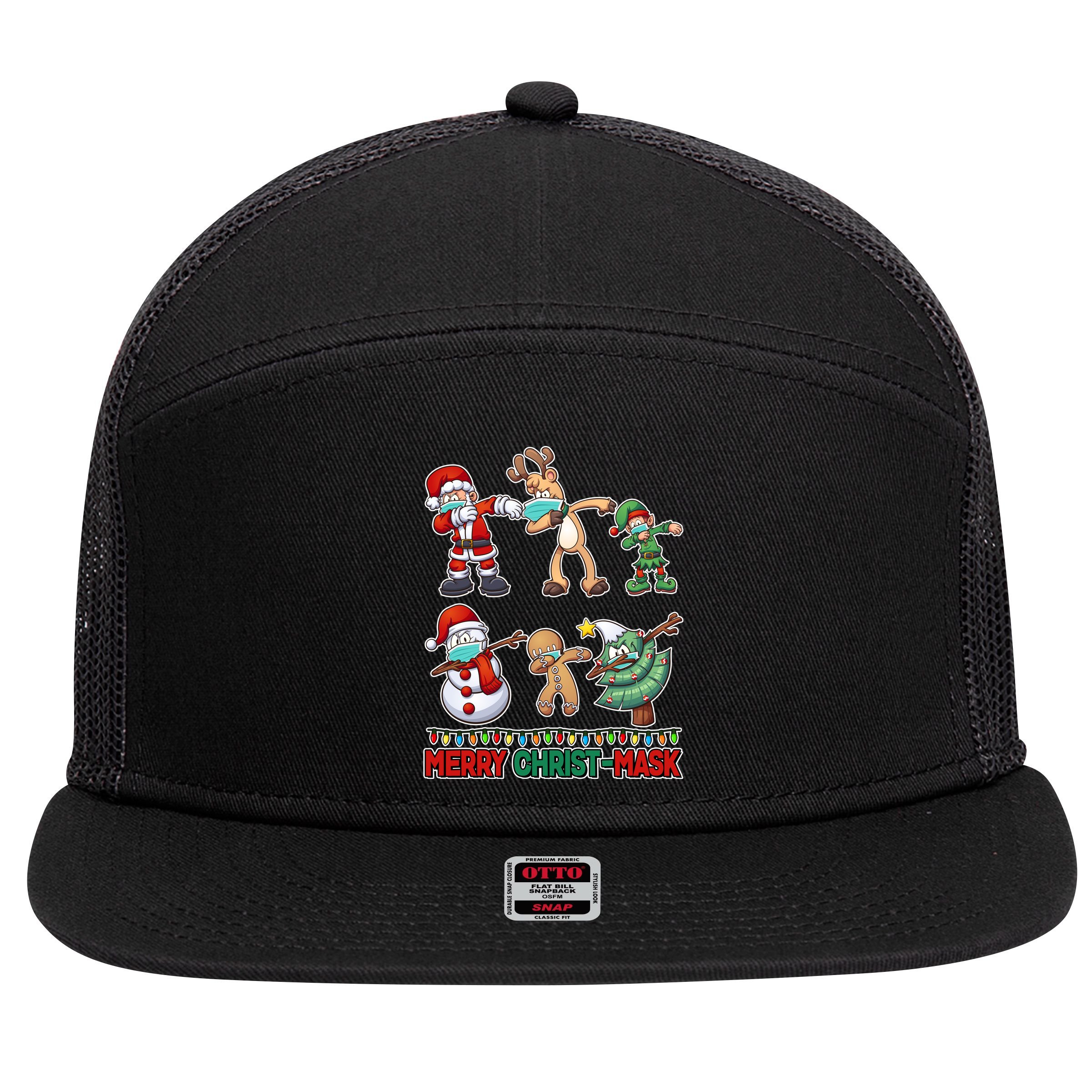 Funny Christmas Dabbing Merry Christ-Mask 7 Panel Mesh Trucker Snapback Hat
