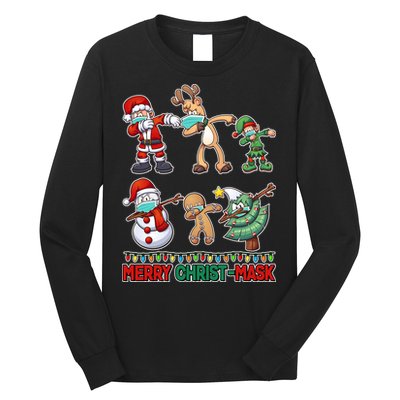 Funny Christmas Dabbing Merry Christ-Mask Long Sleeve Shirt