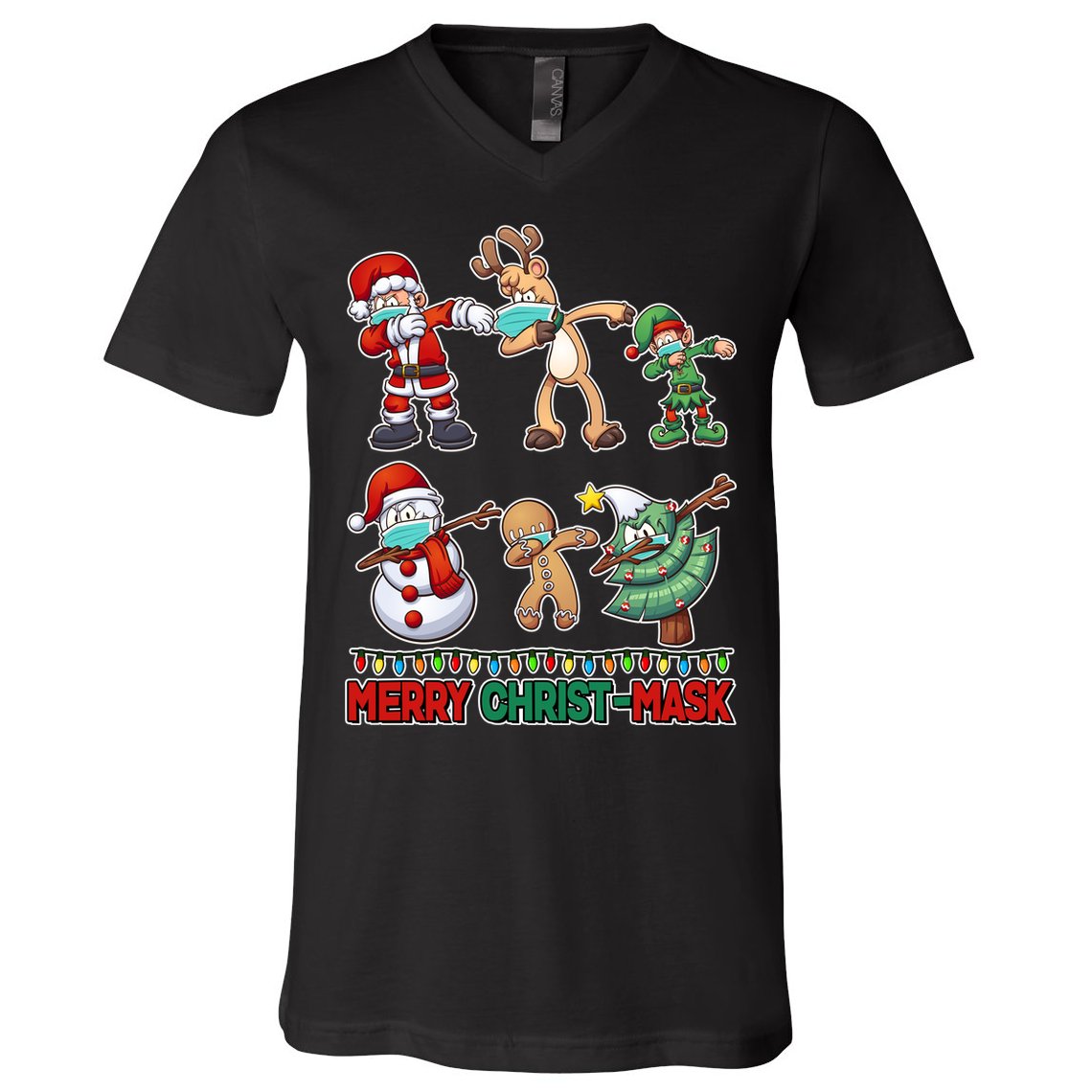 Funny Christmas Dabbing Merry Christ-Mask V-Neck T-Shirt