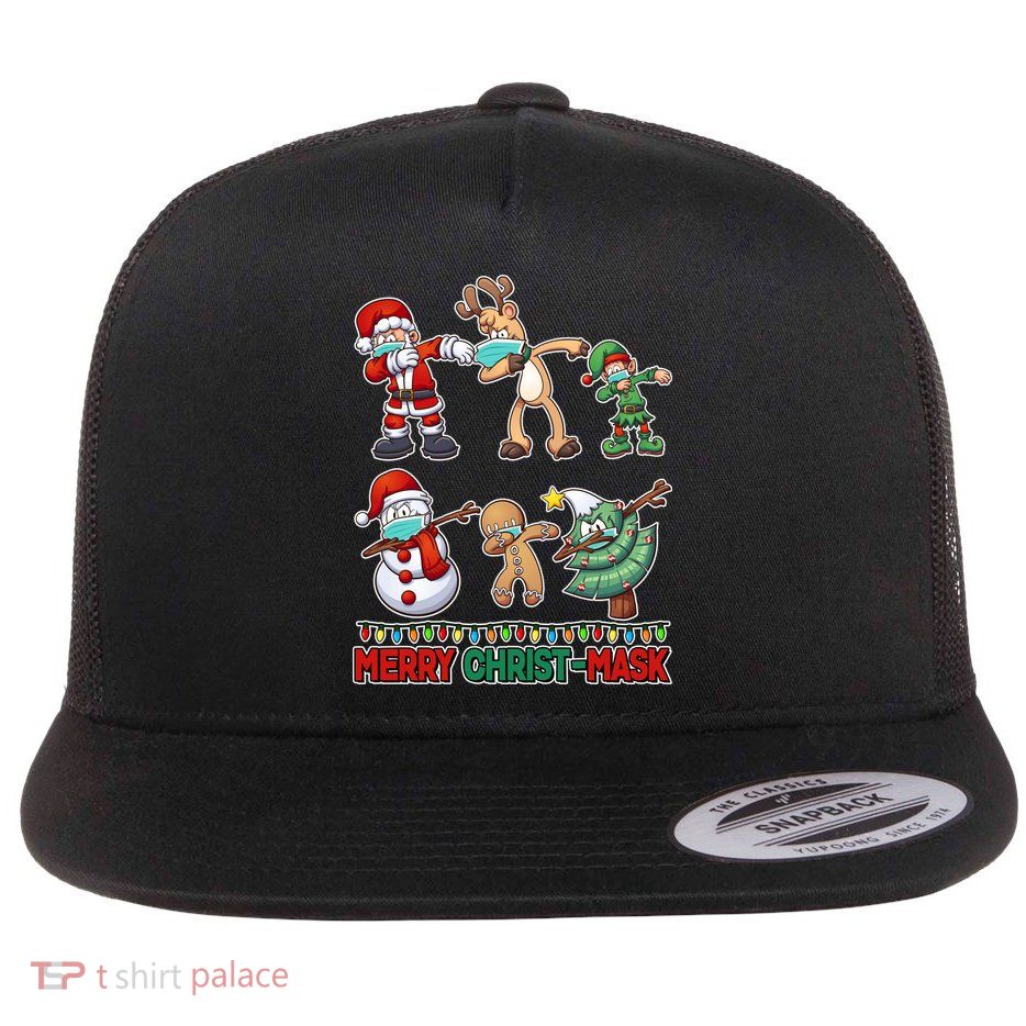 Funny Christmas Dabbing Merry Christ-Mask Flat Bill Trucker Hat
