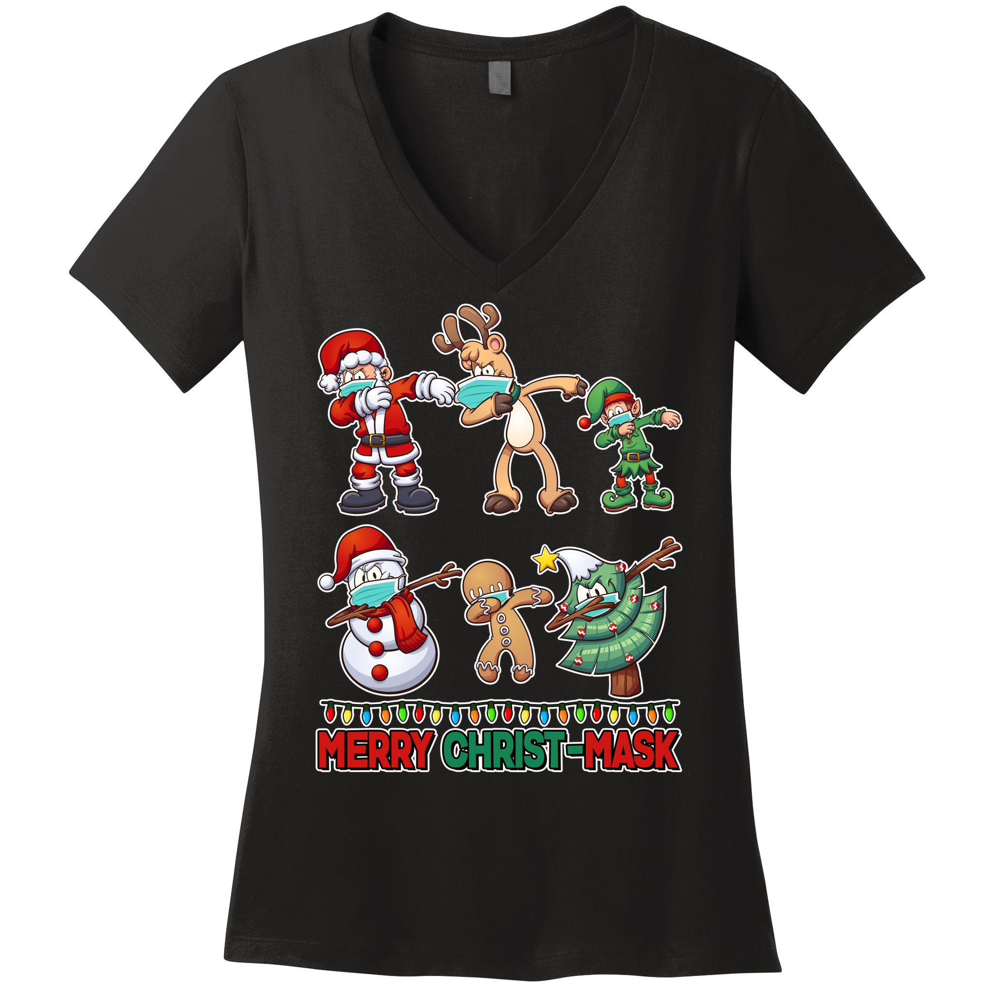 Funny Christmas Dabbing Merry Christ-Mask Women's V-Neck T-Shirt