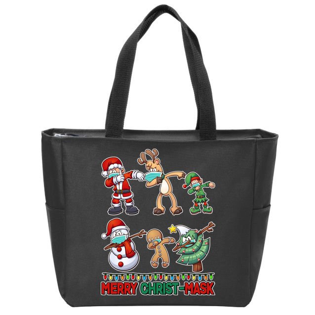 Funny Christmas Dabbing Merry Christ-Mask Zip Tote Bag