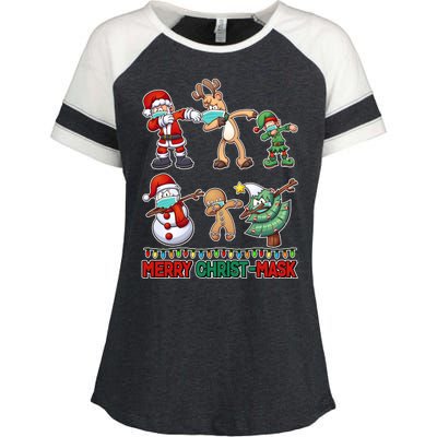 Funny Christmas Dabbing Merry Christ-Mask Enza Ladies Jersey Colorblock Tee