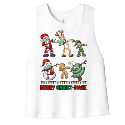 Funny Christmas Dabbing Merry Christ-Mask Women's Racerback Cropped Tank