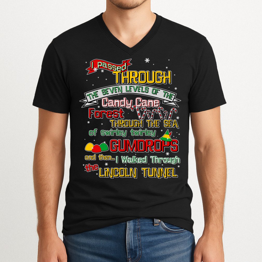 Funny Christmas Elf Map V-Neck T-Shirt