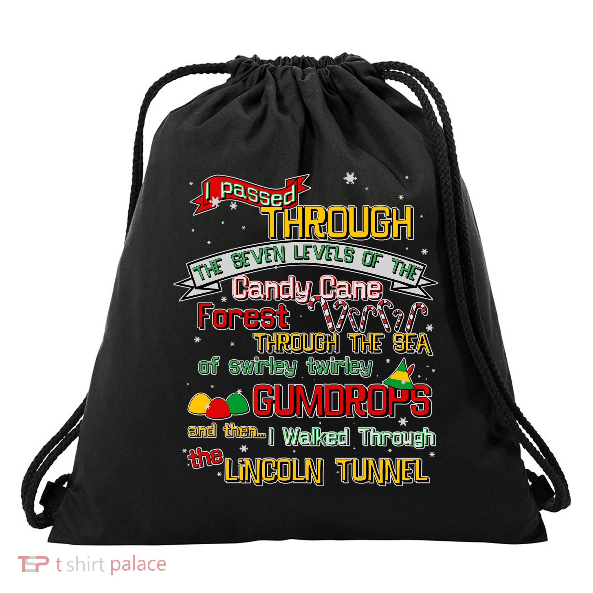 Funny Christmas Elf Map Drawstring Bag