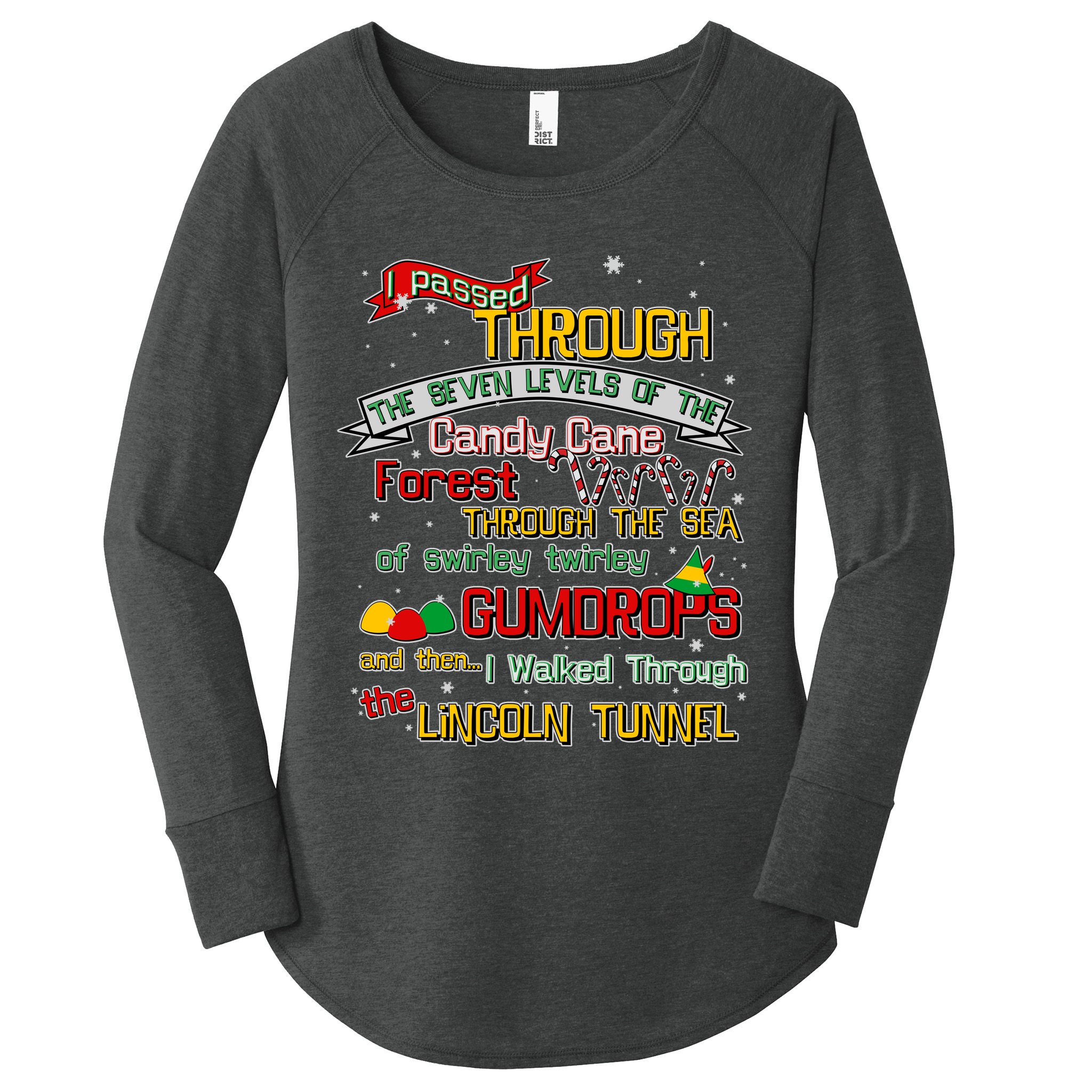Funny Christmas Elf Map Women's Perfect Tri Tunic Long Sleeve Shirt