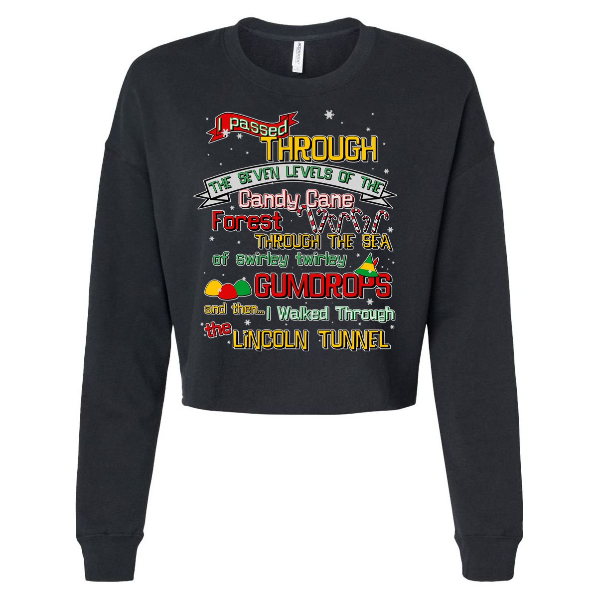 Funny Christmas Elf Map Cropped Pullover Crew