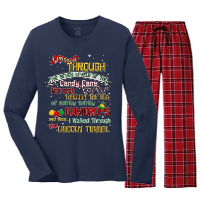 Funny Christmas Elf Map Women's Long Sleeve Flannel Pajama Set 