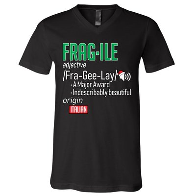 Funny Christmas Fragile Definition  V-Neck T-Shirt