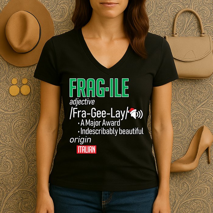 Funny Christmas Fragile Definition  Women's V-Neck T-Shirt