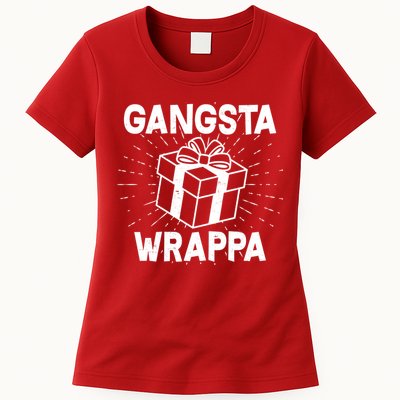 Funny Christmas Gangsta Wrappa Womens T-Shirt