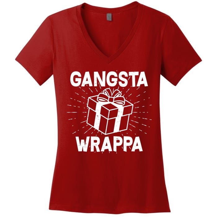 Funny Christmas Gangsta Wrappa Women's V-Neck T-Shirt