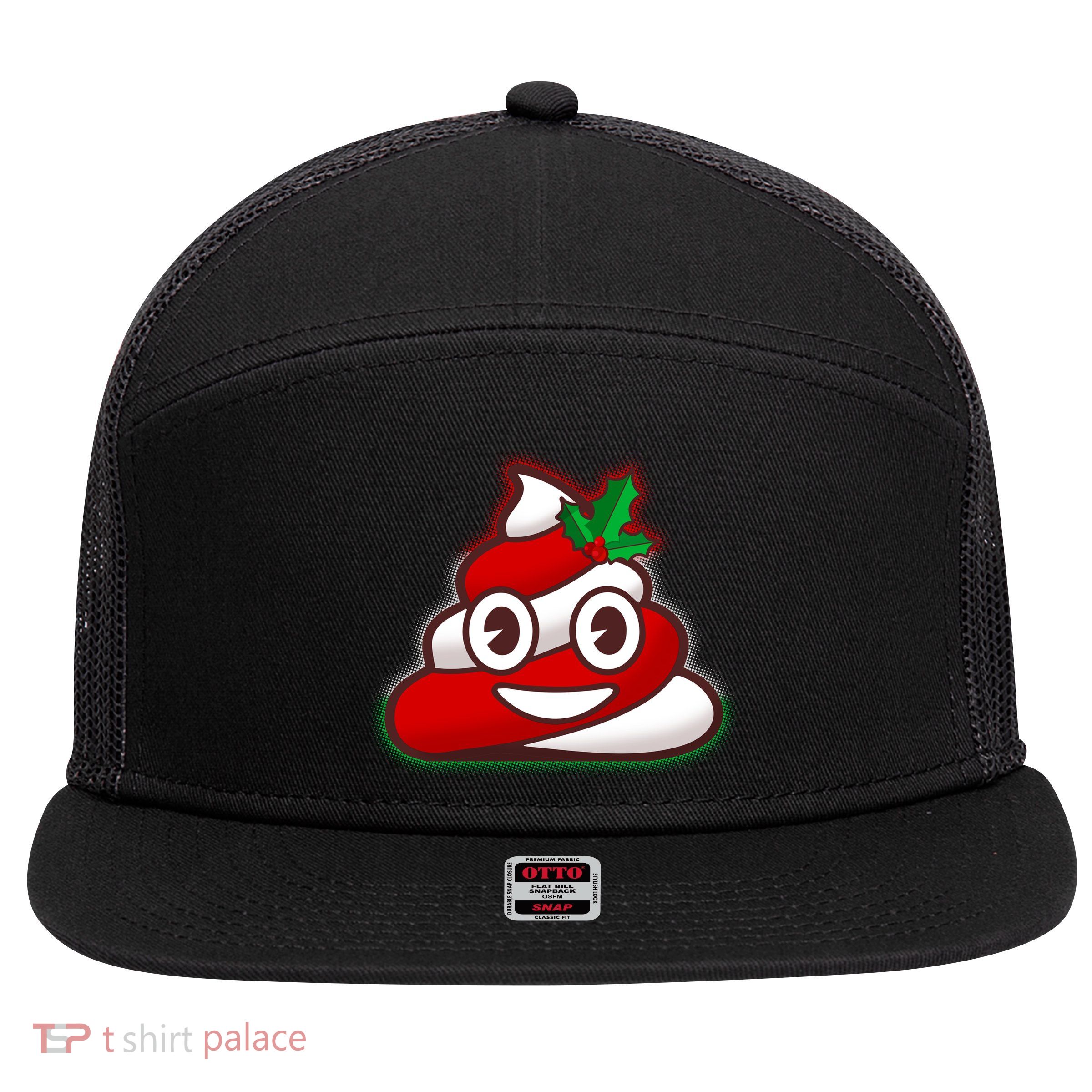 Funny Christmas Poop Emoji 7 Panel Mesh Trucker Snapback Hat