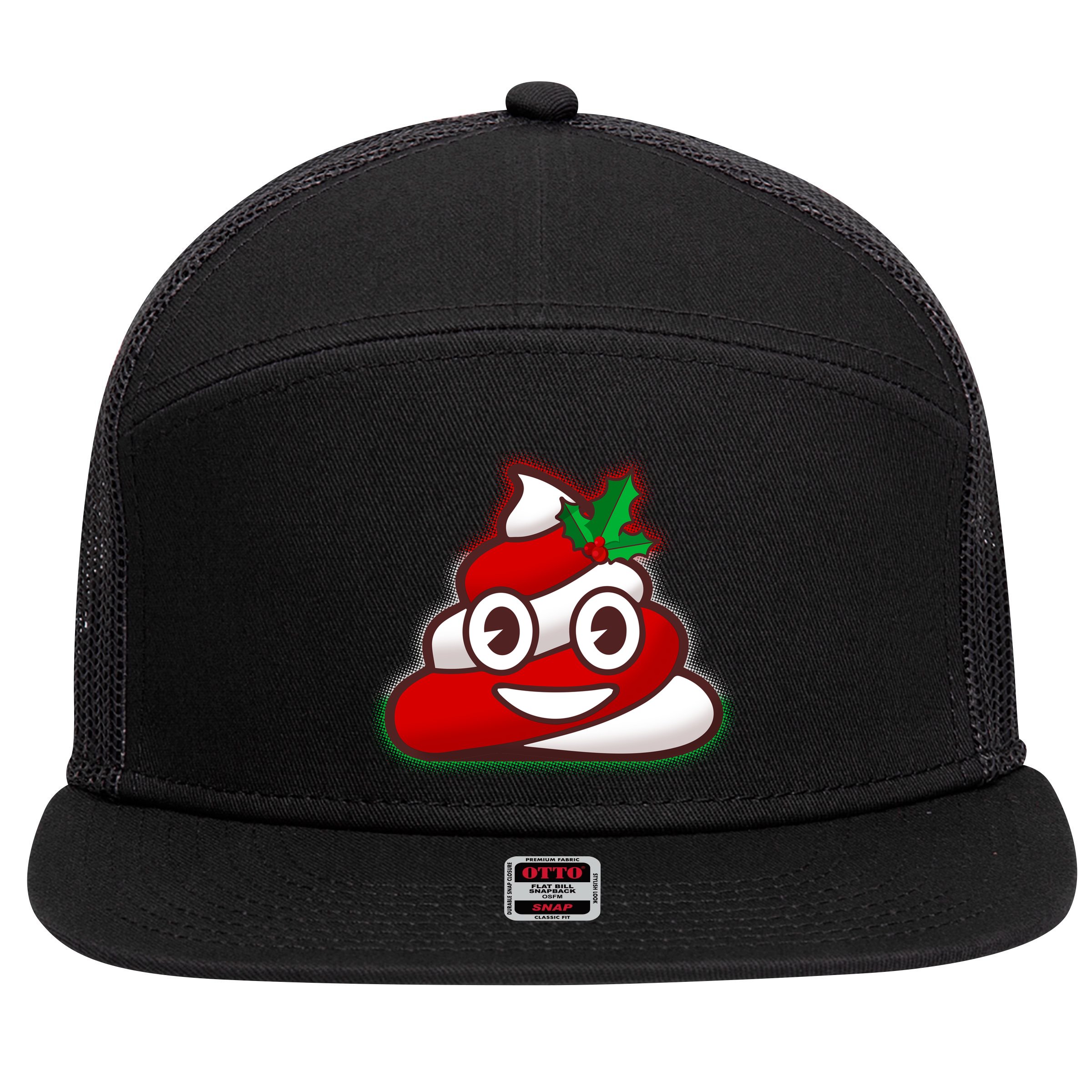 Funny Christmas Poop Emoji 7 Panel Mesh Trucker Snapback Hat