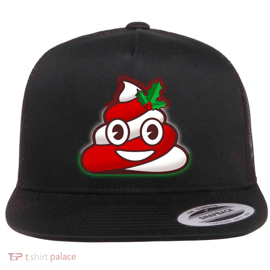 Funny Christmas Poop Emoji Flatbill Hat