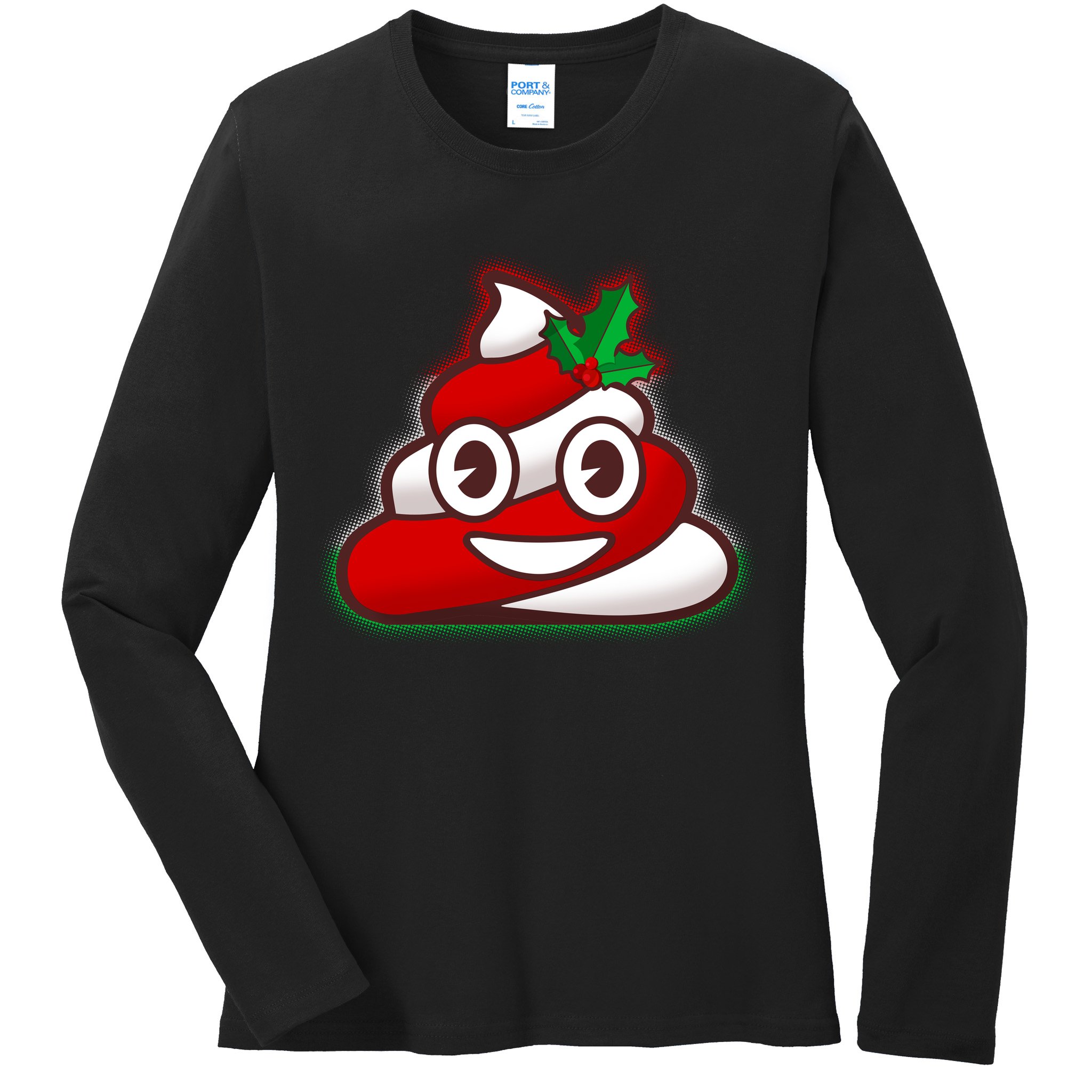 Funny Christmas Poop Emoji Ladies Long Sleeve Shirt
