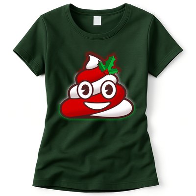 Funny Christmas Poop Emoji Womens T-Shirt