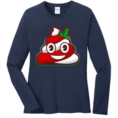 Funny Christmas Poop Emoji Ladies Long Sleeve Shirt