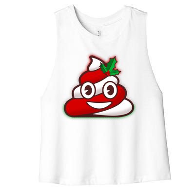 Funny Christmas Poop Emoji Women's Racerback Cropped Tank