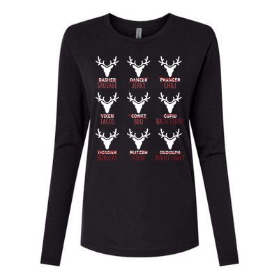 Funny Christmas Reindeer Names Womens Cotton Relaxed Long Sleeve T-Shirt