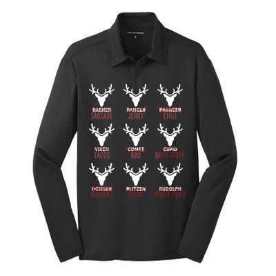 Funny Christmas Reindeer Names Silk Touch Performance Long Sleeve Polo